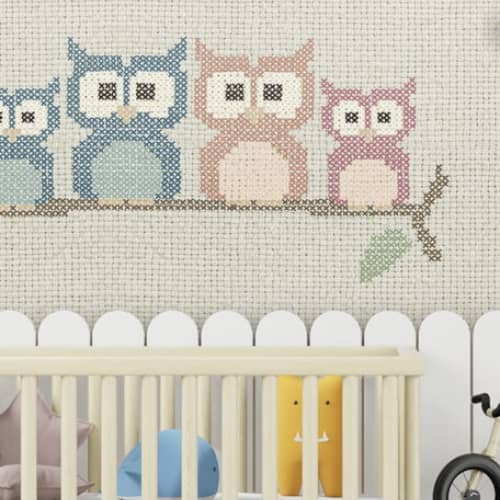 MURAL SKINWALL dla dzieci sowy CROSS STITCH OWL