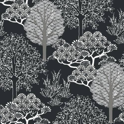 Tapeta Black & White Library Recource Drzewa Azjatyckie Kimono Metaliczna  BW3852