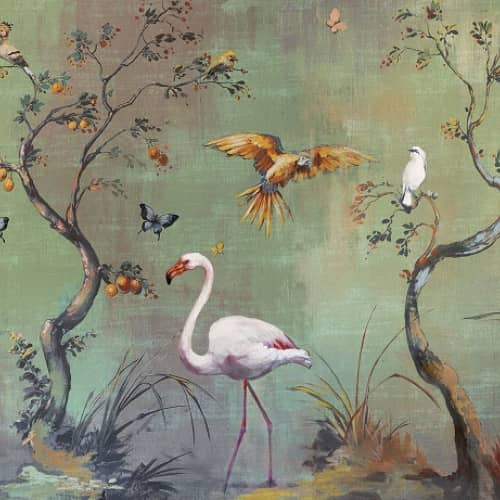 Mural Inkiostro Bianco ilustracja ptaki tukan flaming Ibis INKUAHB1901_A