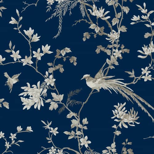 Tapeta kwiaty ptaki granat York Wallcoverings Ronald Redding 24 Karat KT2171