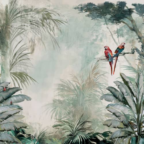 Mural Inkiostro Bianco tropikalne liście papugi MontSalvat INKOVOT1901