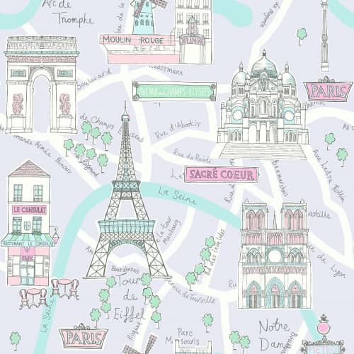 Tapeta dla dzieci fioletowa Paris Wallquest Playdate Adventure FA40609