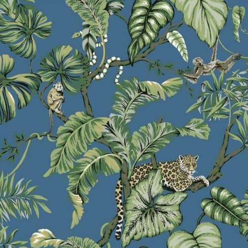 Tapeta tropikalne liście, jaguary, leniwce York Wallcoverings Ronald Redding Traveler HO2141