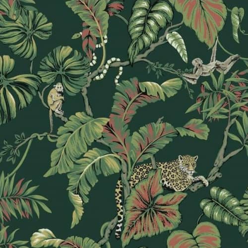 Tapeta tropikalne liście, jaguary, leniwce York Wallcoverings Ronald Redding Traveler HO2146