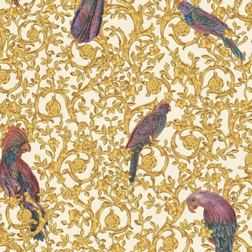 Tapeta 37053-2 Versace IV kwiaty ptaki złoty